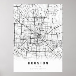 Kaart van Houston City Cartografie Poster