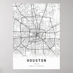 Kaart van Houston City Cartografie Poster