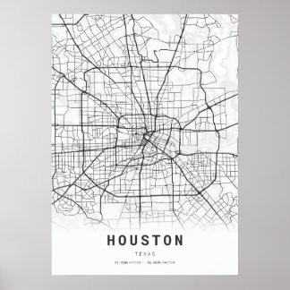 Kaart van Houston City Cartografie Poster
