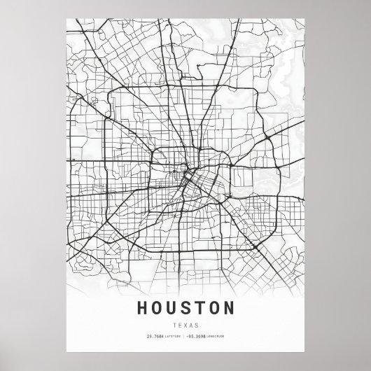 Kaart van Houston City Cartografie Poster (Voorkant)