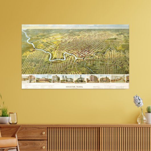 kaart van Houston Texas (1891) Canvas Afdruk (Insitu (Woonkamer))
