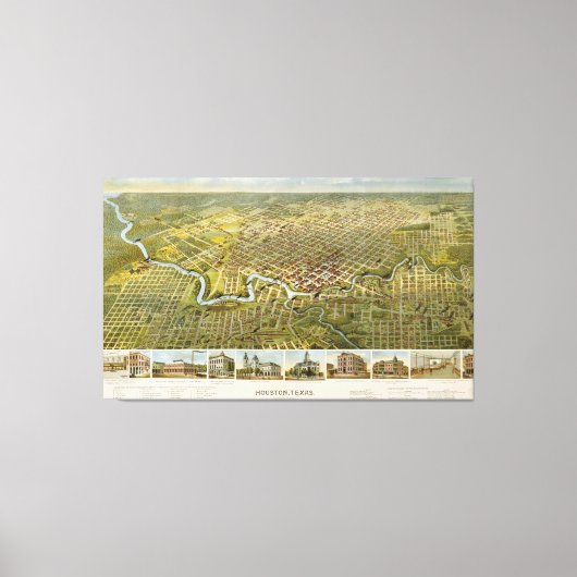  kaart van Houston Texas (1891) Canvas Afdruk (Voorkant)
