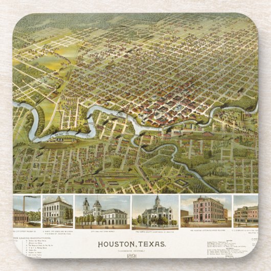  kaart van Houston Texas (1891) Onderzetter (Voorkant)