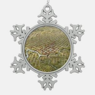 kaart van Houston Texas (1891) Tin Sneeuwvlok Ornament
