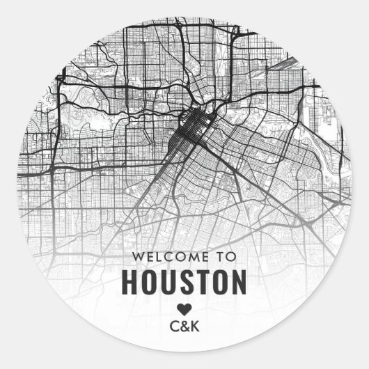 Kaart van Houston, Texas | Bruiloft Welkom Ronde Sticker (Voorkant)