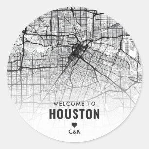 Kaart van Houston, Texas   Bruiloft Welkom Ronde Sticker