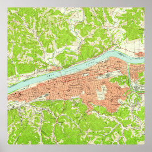  kaart van Huntington West Virginia (1957) Poster