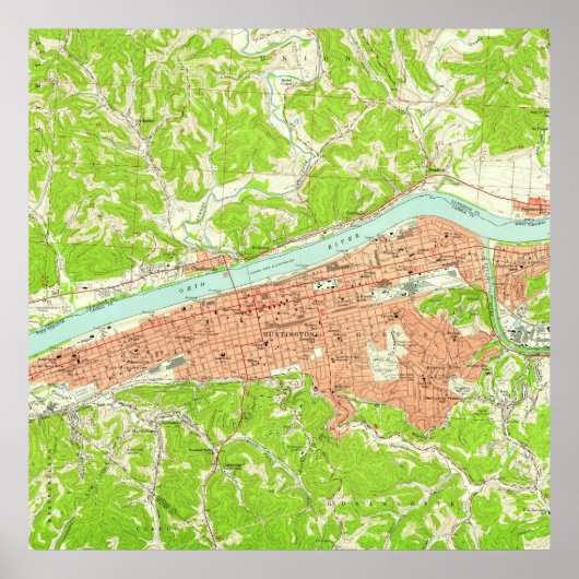 kaart van Huntington West Virginia (1957) Poster (Voorkant)