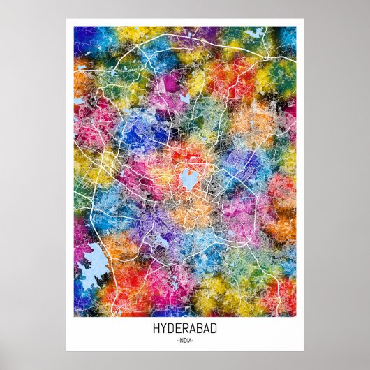 Kaart van Hyderabad India Poster (Voorkant)
