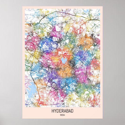 Kaart van Hyderabad India Poster (Voorkant)