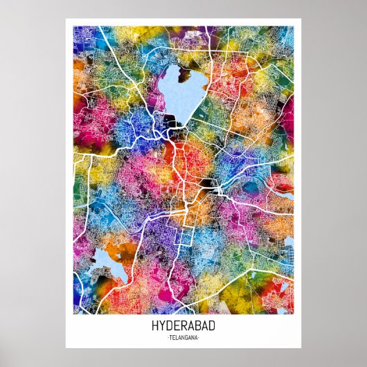 Kaart van Hyderabad Telangana Poster (Voorkant)