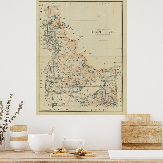  kaart van Idaho (1891) Poster (Keuken)
