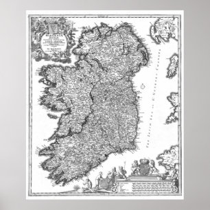  kaart van Ierland (1716) BW Poster