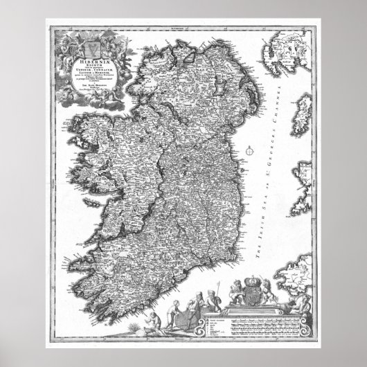  kaart van Ierland (1716) BW Poster (Voorkant)
