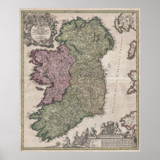 kaart van Ierland (1716) Poster (Voorkant)