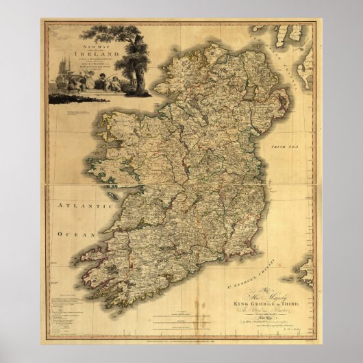kaart van Ierland (1797) Poster (Voorkant)