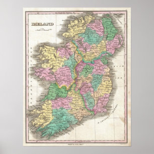  kaart van Ierland (1827) Poster