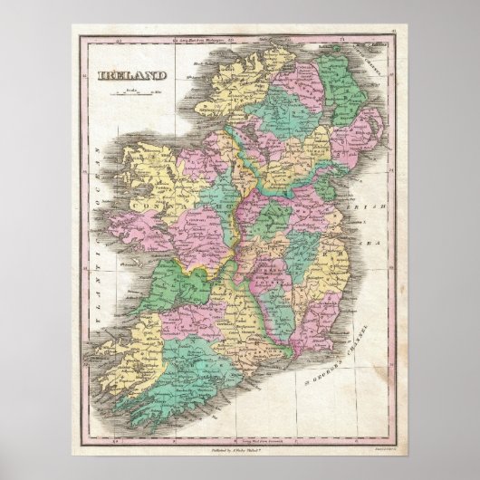 kaart van Ierland (1827) Poster (Voorkant)