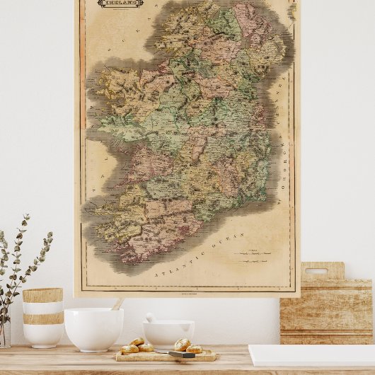  kaart van Ierland (1831) Poster (Keuken)