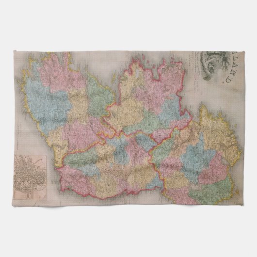  kaart van Ierland (1835) Theedoek (Horizontaal)