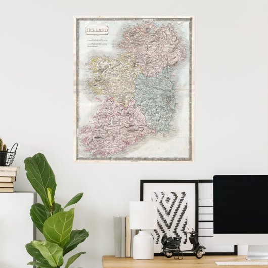  kaart van Ierland (1850) Poster (Thuiskantoor)