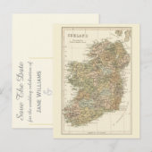 Kaart van Ierland 1862 Huwelijk Save The Date (Voorkant / Achterkant)