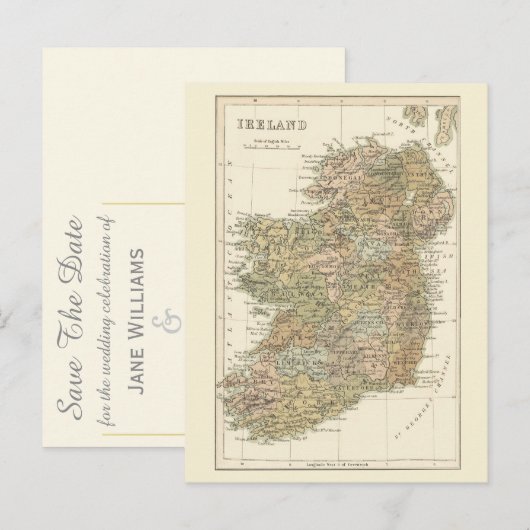Kaart van Ierland 1862 Huwelijk Save The Date (Voorkant / Achterkant)