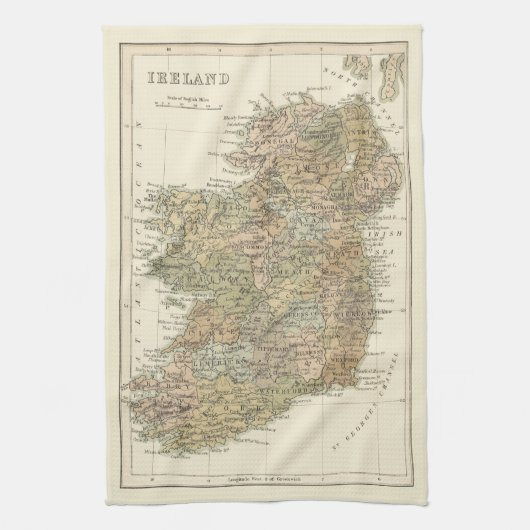 kaart van Ierland 1862 keukenkeukendoek Theedoek (Verticaal)