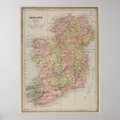  kaart van Ierland (1883) Poster (Voorkant)