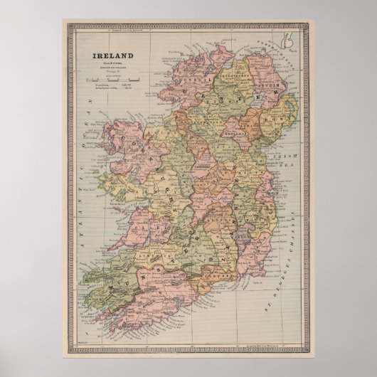  kaart van Ierland (1883) Poster (Voorkant)