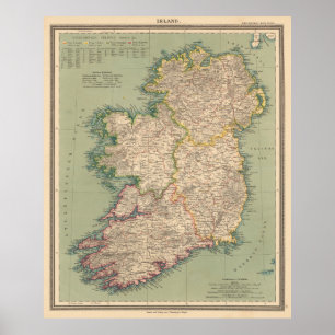 kaart van Ierland (1888) Poster