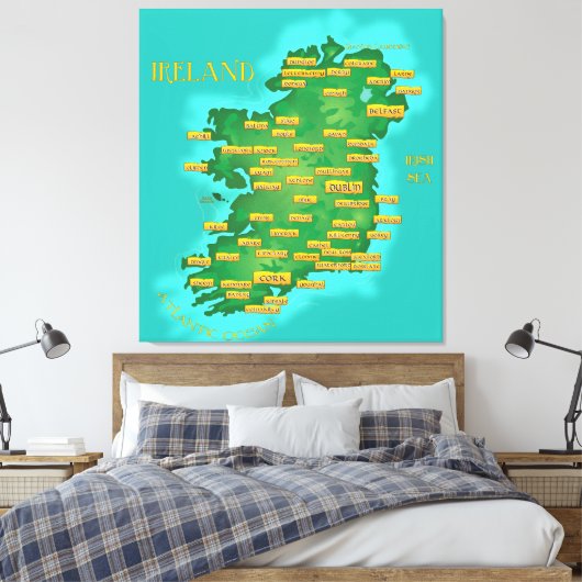Kaart van Ierland Canvas Afdruk (Insitu (Slaapkamer))