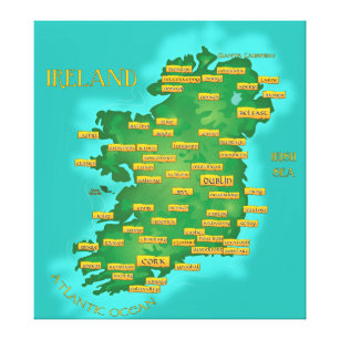 Kaart van Ierland Canvas Afdruk