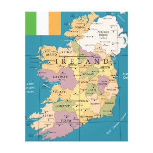  kaart van Ierland Canvas Afdruk