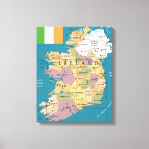 kaart van Ierland Canvas Afdruk