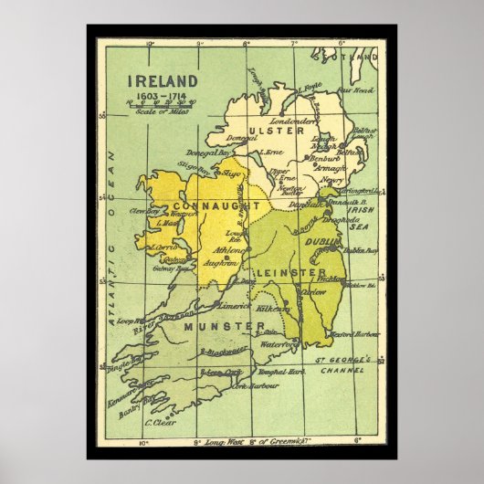  kaart van Ierland Circa 1603-1714 Poster (Voorkant)