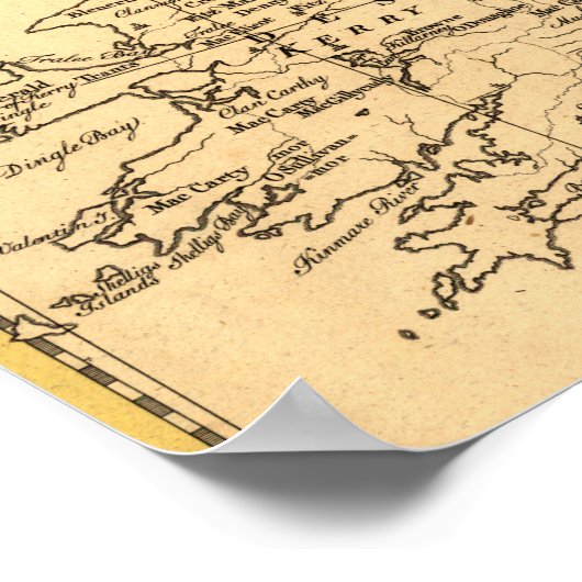 Kaart van Ierland, families van Iers en Engels Poster (Hoek)