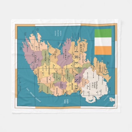 kaart van Ierland Fleece Deken (Voorkant (Horizontaal))