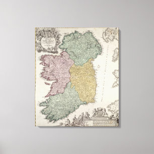 Kaart van Ierland met de provincies Ulster Canvas Afdruk