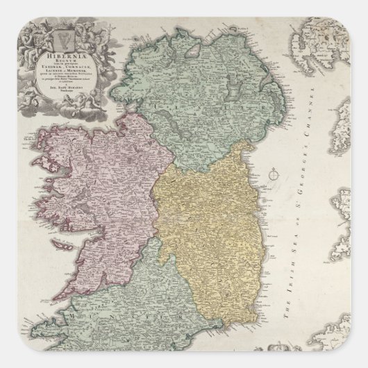 Kaart van Ierland met de provincies Ulster Vierkante Sticker (Voorkant)