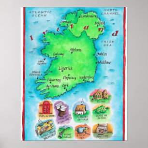 Kaart van Ierland Poster