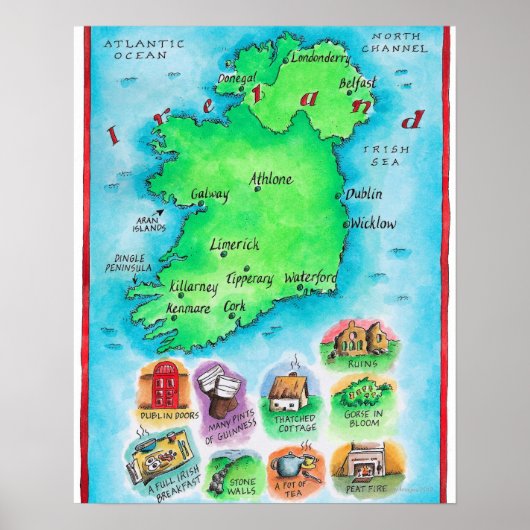 Kaart van Ierland Poster (Voorkant)