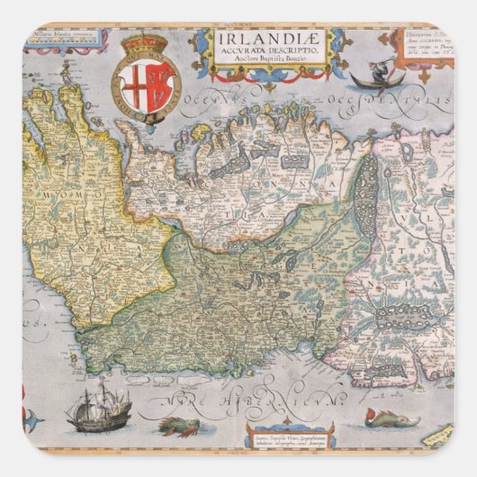 Kaart van Ierland Vierkante Sticker (Voorkant)