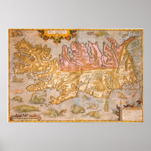 kaart van IJsland (1590) Poster