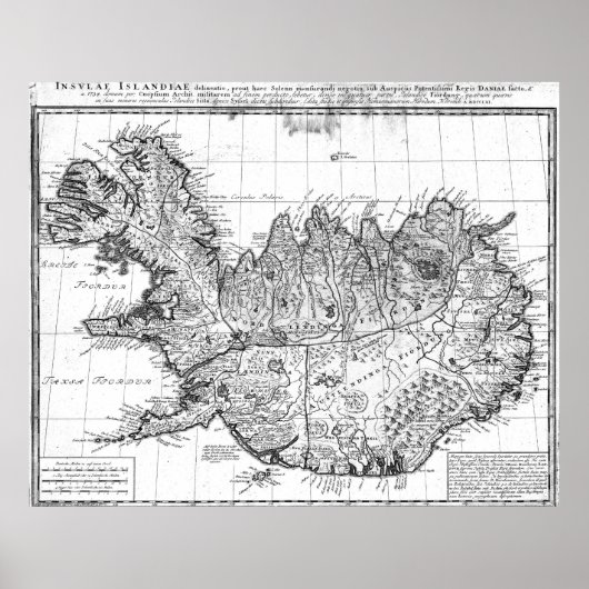  kaart van IJsland (1761) BW Poster (Voorkant)