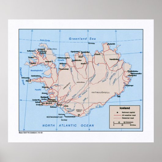 Kaart van IJsland (1981) Poster (Voorkant)