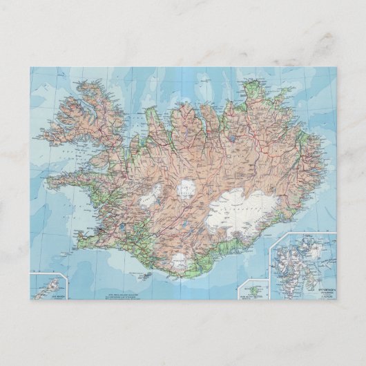  kaart van IJsland Briefkaart (Voorkant)