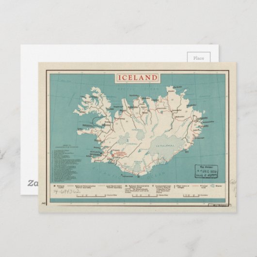 Kaart van IJsland (circa 1959) (Voorkant / Achterkant)