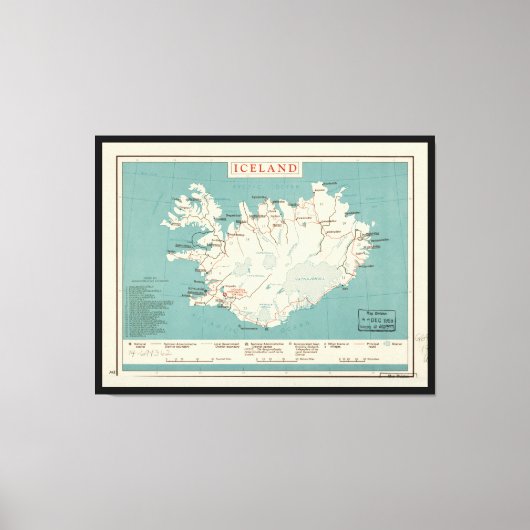 Kaart van IJsland (circa 1959) Canvas Afdruk (Voorkant)