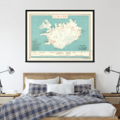 Kaart van IJsland (circa 1959) Canvas Afdruk (Insitu (Slaapkamer))